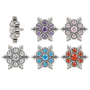 Boucle d'oreille flocon de <span class=keywords><strong>neige</strong></span> en titane CNC sertie de CZ, flocon de <span class=keywords><strong>neige</strong></span>, 16G, filetage interne, labret - Product Image 1