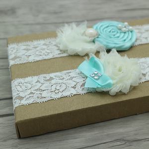 Ensemble jarretelles en dentelle 1 pièce, jarretelles extensibles en dentelle avec fleurs de Rose vertes pour mariée - Product Image 5