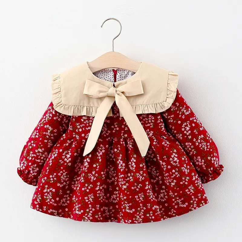 Kleinkind Baby Girls Print Kleid Süßes Baby Langarm Rüschen Patchwork Kleid Herbst Kleinkind Prinzessin Kleid und Stirnband