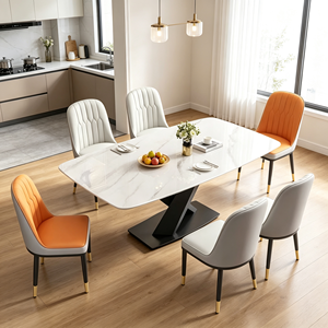 Ensemble de table à manger rectangulaire moderne en marbre avec 6 chaises en cuir PU, design minimaliste, meubles pour la maison - Product Image 2