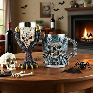 Copa retro de acero inoxidable con calavera, taza de doble pared para beber, taza gótica para fiestas, vaso para bebidas de Halloween, adorno de resina - Product Image 5