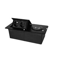 Prise de table de conférence haut de gamme 16A avec charge sans fil, en alliage d'aluminium noir, encastrée, pour bureau (norme AU)