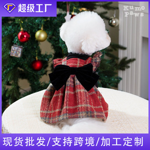 Pet Christmas Dress <b>Red</b> Plaid <b>Bow</b> Winter Autumn Retro Style for Dogs - Product Image 5