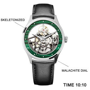 Custom Logo Skeleton Automatic <b>Mechanical</b> <b>Watches</b> 39mm 316L Steel Sapphire 5ATM Green Malachite Dial OEM manufacturer GM0058 - Product Image 3