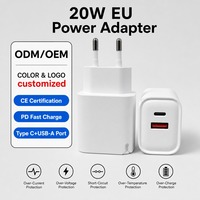 Adaptador de Corriente USB C y USB A de Doble Puerto con Certificación CE, 20W PD, Cargador Rápido de Pared con Indicador LED, Enchufe Europeo para Teléfonos