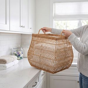 Woven Rattan Laundry <b>Basket</b> Rectangle Washable Storage <b>Basket</b> For Clothing Organizer - Product Image 2