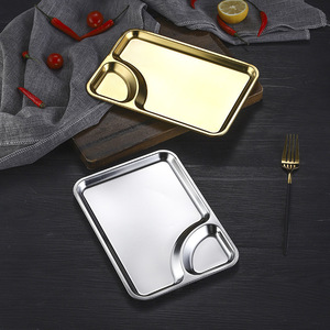 Stainless Steel Snack Plate 24x17 Cm With Sauce Compartment For Hotel Food And Coffee Durable Serving <b>Tray</b> - Product Image 1
