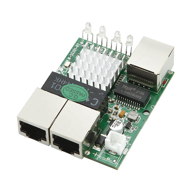 Mini Embedded 3-Port Ethernet Network Switch Module 10M/100M/1000M Adaptive Wide Voltage DC9-60V 10Gbps Stackable for PCBA Board
