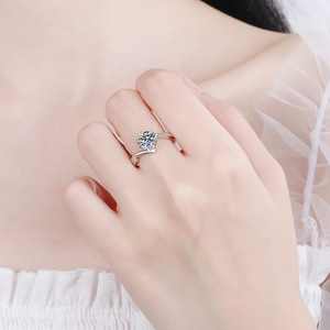 Bague solitaire en moissanite 1CT/2CT, argent sterling 925 plaqué rhodium, taille brillante, sertie pavé, bijoux de fiançailles pour femmes - Product Image 4