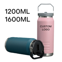 Jarra de Acero Inoxidable de Gran Tamaño 1200/1600ml con Tapa y Pajita, Botella de Agua Aislada al Vacío, Termo para Camping, Cubitera, Vaso Térmico