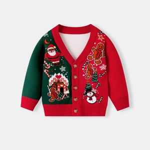 <span class=keywords><strong>Pull</strong></span> cardigan pour enfants, automne-hiver 2025, nouveau modèle transfrontalier, <span class=keywords><strong>Noël</strong></span>, col en V, garçons et filles, contraste de couleurs, jacquard de dessin animé - Product Image 6