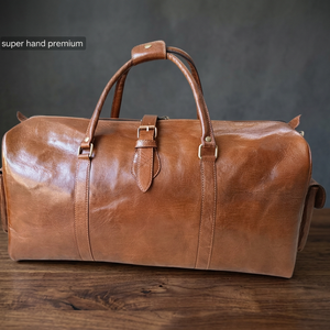 Super Hand Premium Genuine <b>Leather</b> Duffle <b>Bag</b> Unisex Gym Vintage <b>Soft</b> Handle Zipper Closure Travel Weekender Sports Modern - Product Image 2