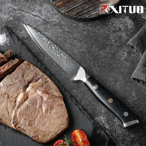 Couteau à steak en acier Damas de haute qualité avec manche en G10 noir, couteau de cuisine professionnel à lame dentelée pour la <span class=keywords><strong>viande</strong></span>, le barbecue et l'utilisation en restaurant - Product Image 2