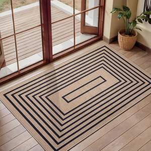 Paillasson rectangulaire géométrique abstrait moderne en fibre de polyester pour intérieur, facile à nettoyer, résistant aux taches et à l'usure - Product Image 5