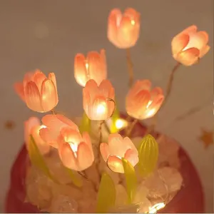 Lampe de nuit créative à LED pour intérieur Citrouille Tasse Tulipe Ambiance romantique Fleurs Lampe de table Décoration Cadeau d'anniversaire Veilleuse