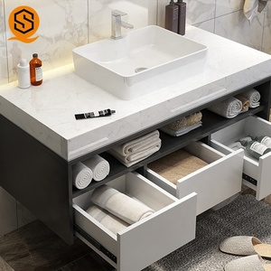 Ensemble <span class=keywords><strong>de</strong></span> coiffeuse <span class=keywords><strong>de</strong></span> <span class=keywords><strong>salle</strong></span> <span class=keywords><strong>de</strong></span> <span class=keywords><strong>bain</strong></span> murale européenne moderne Shinestone avec lavabo simple et double - Product Image 5