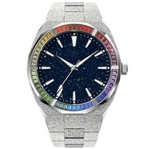 Mannelijke Luxe Frosted Starry Sky Wijzerplaat Handgemaakte Natuurlijke Diamant Gespecialiseerde Horloges Montre Reloj De Hombre 2023