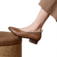 Botisi 2026 Nouvelle Collection Printemps/Été – Mocassins Femme à Talon Carré Mi-Haut, Semelle Souple, Couleur Unie, en Cuir Français