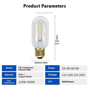 LED Retro <span class=keywords><strong>Edison</strong></span> T45 <span class=keywords><strong>T</strong></span> Tube Lampe à filament 2W 4W 6W Corps en verre à courant constant Base E27 pour usage résidentiel sans stroboscope - Product Image 2