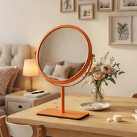 Miroir de beauté cosmétique de bureau portable à double face, rond, avec cadre en métal chromé