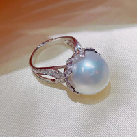 Prix usine haute qualité couleur argent anneaux femmes luxe grande perle Micro pavé CZ diamant anneaux pour WeddingGJZ0428