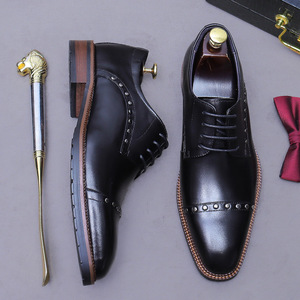 Chaussures habillées en cuir pour hommes, grande taille, avec rivets, chaussures en cuir tendance, style vintage, style business, bout pointu, pour hommes décontractés - Product Image 3