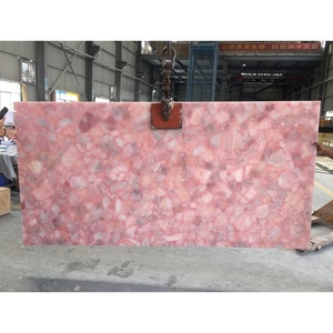 Paneles de Pared y Pisos de Cuarzo Rosa Natural, Losa de Cristal Rosa Pulido, Retroiluminado, Moderno, Ecológico e Impermeable - Product Image 1