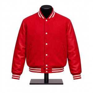 <b>Top</b> Trending Fashion Men's Varsity Jacket Crew Neck Breathable <b>Plus</b> <b>Size</b> Reversible Design Front Wool Covered Button Closure - Product Image 1