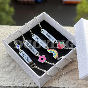 QIUHAN inciso lettera fior Bar braccialetto regolabile fragola nome arcobaleno personalizzato bracciale - Product Image 3