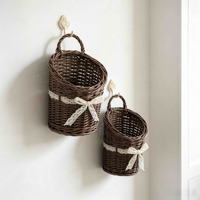 Panier mural rustique en osier fait main, panier de rangement suspendu en rotin pour la décoration de la maison et du jardin de style ferme