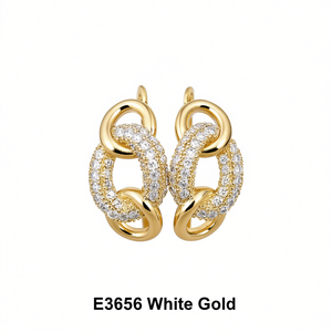 Eleganti orecchini a cerchio in oro bianco con design geometrico micro pavé di diamanti per donna, gioielli di lusso E3656 - Product Image 1