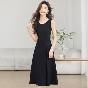 Women's Sleeveless Mid Length Dress O Neck Slim Waist Breathable Casual Daily Wear Simple Elegant High End Inner Base Layer - Product Image 3