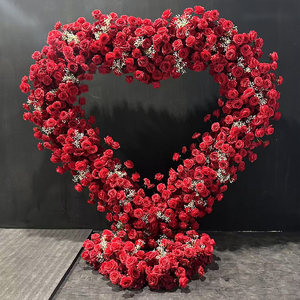 Arche de mariage Sunwedding Arrangement de fleurs en forme de cœur en soie rouge et rose pour la photographie de mariage Bckdrop - Product Image 1
