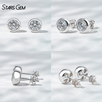 Серьги-гвоздики Starsgem с выращенными в лаборатории бриллиантами 1CT*2, огранка «Бриллиант», золото 18 карат, цвет D, унисекс, классические, 3.24 г, чистота 75%