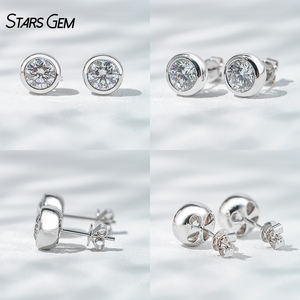 Pendientes de Diamantes de Corte Brillante Redondo de 1 Quilate * 2, Cultivados en Laboratorio, con Bisel de Oro de 18 Quilates, Color Blanco D, Unisex, Clásicos, 3.24 g - Product Image 3