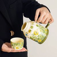 Tasse en céramique florale rétro française avec couvercle, théière, tasse à boire exquise pour le bureau, cadeau