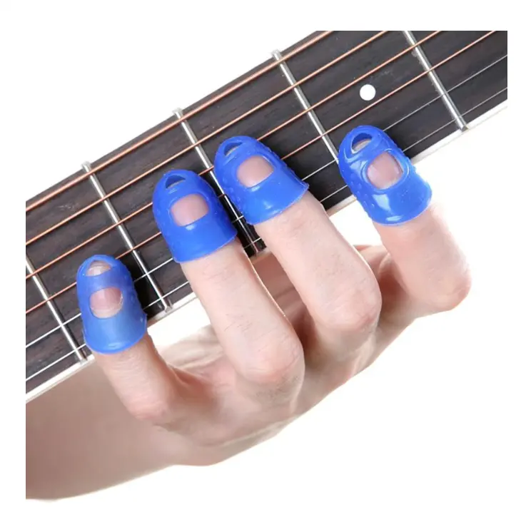 Protège-doigts en Silicone, <span class=keywords><strong>ensemble</strong></span> de 4 pièces, protège-doigts pour guitare, Ukulele S M L, Transparent, couleur bleue