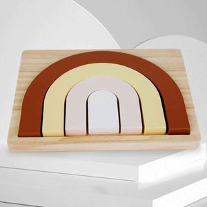Rompecabezas de madera natural para bebés, juguete creativo con forma de arco, bloques apilables de arcoíris de madera seguros - Product Image 1