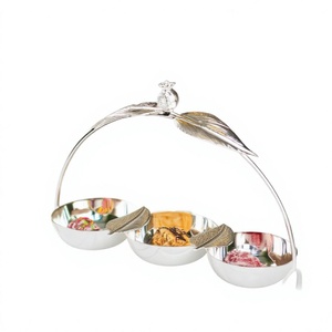 Ensemble de 3 bols de service en métal à motif feuille pour la maison, les hôtels, les fêtes, les fruits secs, les dattes, les noix, centre de table, en promotion - Product Image 4