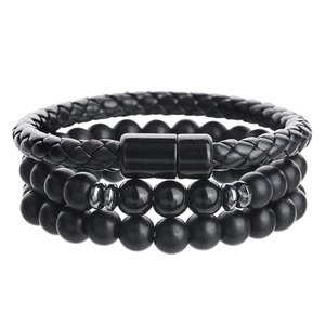 Bracelet en <span class=keywords><strong>pierre</strong></span> d'oeil <span class=keywords><strong>de</strong></span> tigre d'onyx noir naturel pour <span class=keywords><strong>homme</strong></span> avec bracelet tressé en cuir Fermoir magnétique Cadeau d'anniversaire protecteur pour lui - Product Image 5