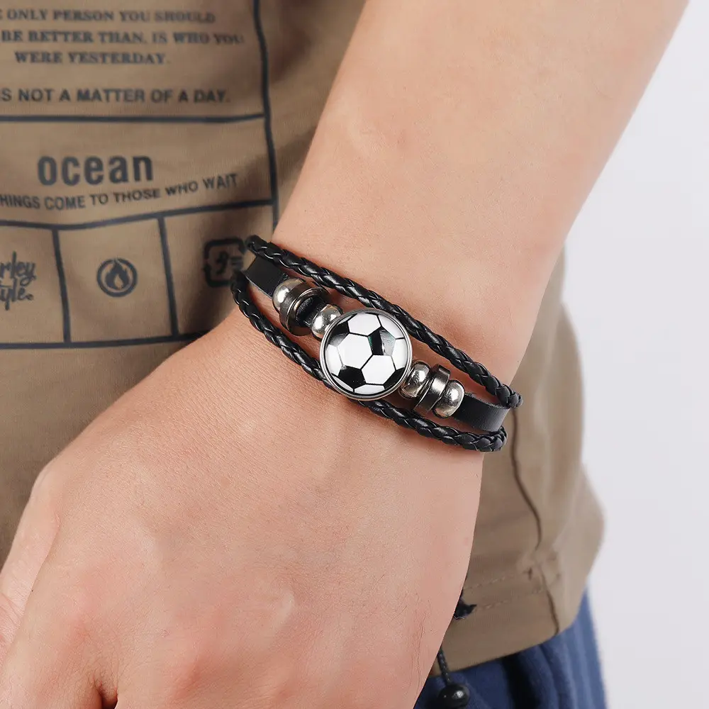 Bracelet de fan de football perlé personnalisé: bracelet en cuir unique pour les amateurs de football-cadeau et bracelet sportif