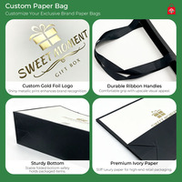 Sacs en papier haut de gamme, sacs cadeaux, sacs shopping personnalisés avec logo en feuille d'or, papier couché avec poignées en ruban pour emballage de bijoux, vente en gros