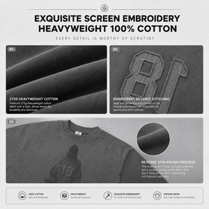 Wholesale Men 275G Cotton T-Shirt Heavyweight Vintage Washed Screen Embroidery Graphic Oversized Streetwear Tee Supplier - Product Image 5