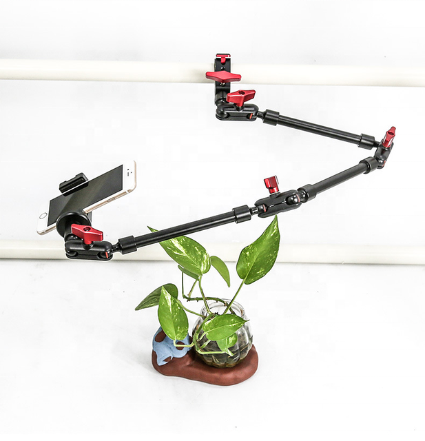 Adjustable Clamp Mount with Dual Heavy Duty 3 Sections Articulated Arms Monitor Mounts for Camera Phone LED Lights