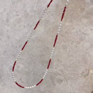 <b>Delicate</b> Beaded <b>Necklace</b> Combined with Faceted Ruby Beads and 4-5mm Aurora Freshwater Pearls, Finished with Sterling Silver - Product Image 3