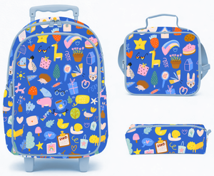 Sac à dos à roulettes mignon avec boîte à lunch et trousse à crayons pour enfant et adolescent garçon - 8-10 ans - Product Image 1