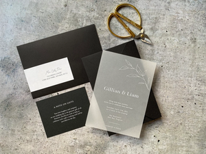 กระดาษเว<span class=keywords><strong>ล</strong></span><span class=keywords><strong>ล</strong></span>ัมโปร่งแสงทันสมัยสำหรับงาน<span class=keywords><strong>แต่งงาน</strong></span> พร้อมหมึกสีขาว <span class=keywords><strong>การ์ด</strong></span>เชิญงานแต่งงานพร้อมการ์ดตอบรับและซองจดหมายสีดำด้าน - Product Image 6