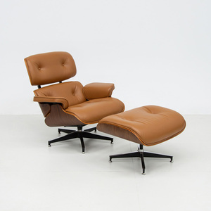 Fauteuil de relaxation individuel en cuir de style moderne, pivotant, avec repose-pieds, pour salon, balcon, marron, fauteuil de sieste - Product Image 1