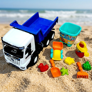 Complete Plastic Beach Dump Truck <b>Toy</b> <b>Set</b> with Bucket Watering Can Shovel Rake Sand Molds for Ages 2-7 - Product Image 3