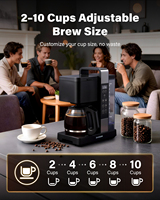 Cafetière programmable, 2 modes de préparation, plaque chauffante réglable, réservoir d'eau de 1,6 L, fonction de retard de préparation - Noir